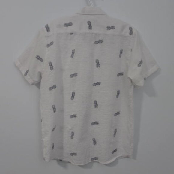 Molokai Seersucker White and Navy Blue Pineapple Button Down Shirt - Picture 7 of 12